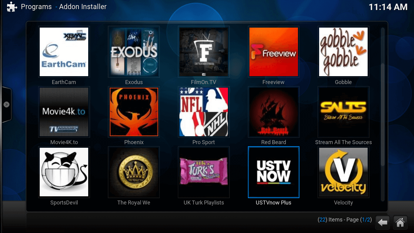 Add-on installer screen. USTV now add-on