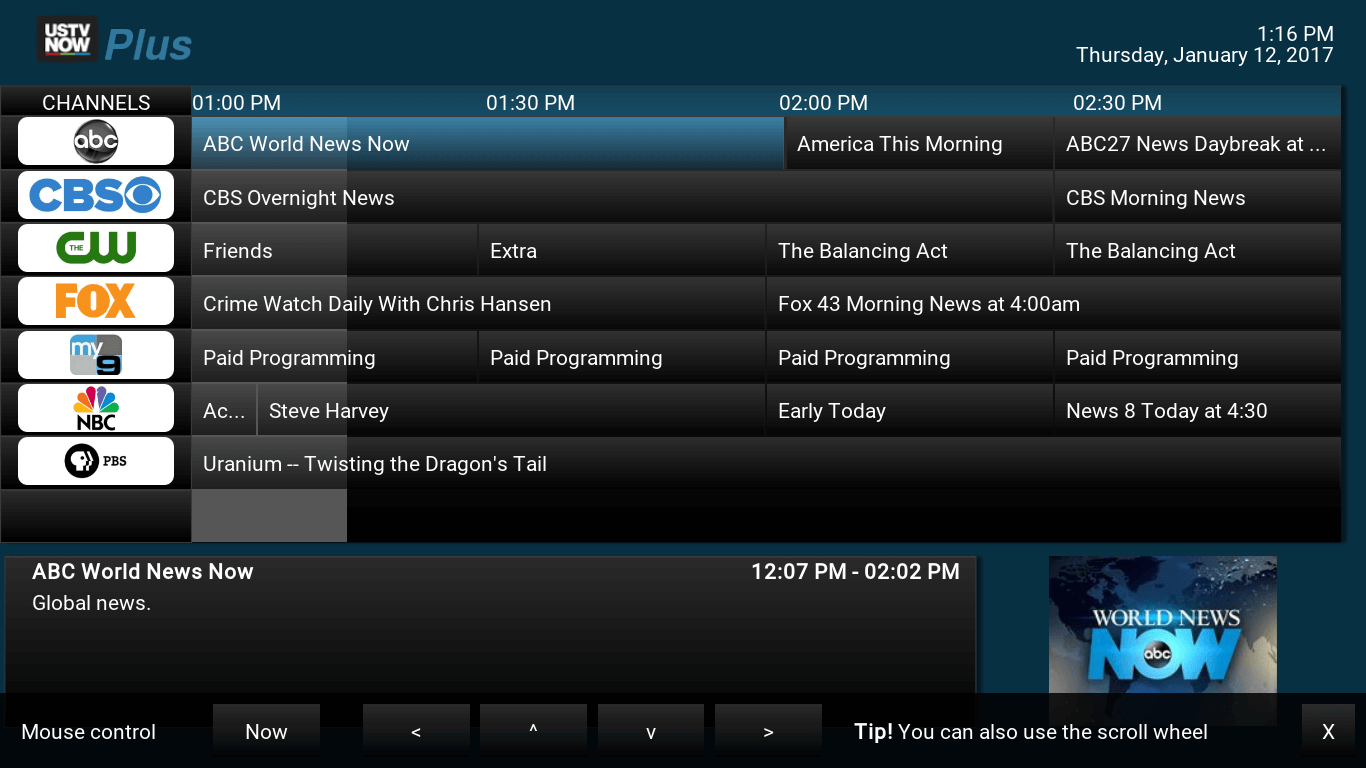 USTV now Program Gallery screen