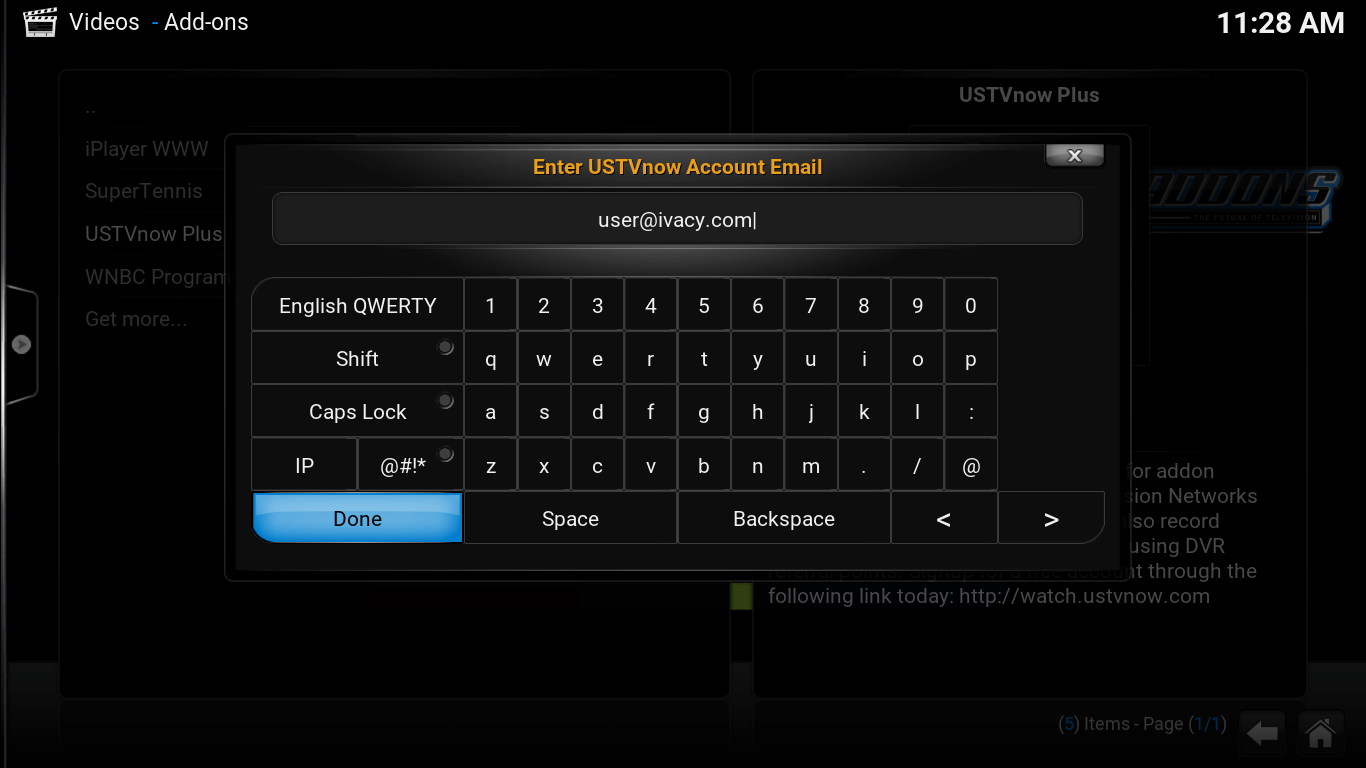 On screen keyboard. Email accont