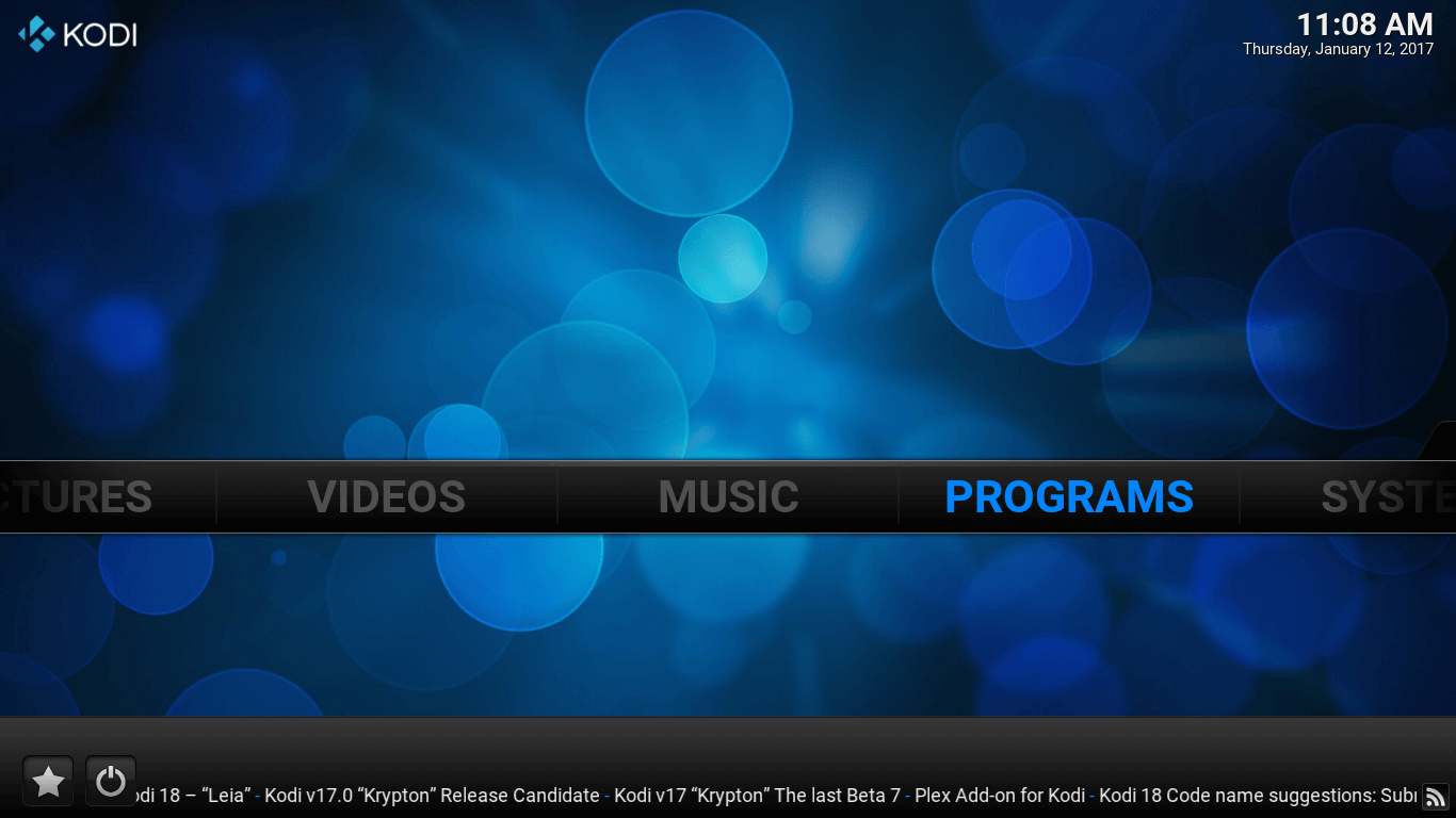 Kodi Main Screen