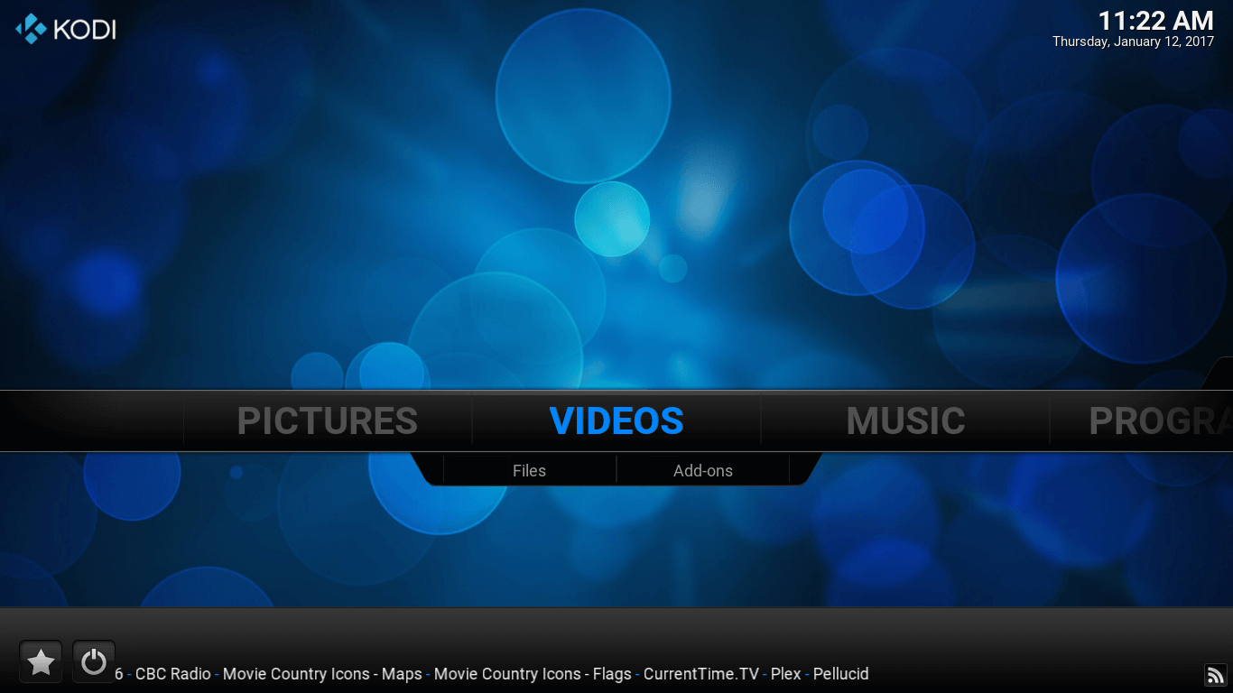 Main screen of Kodi